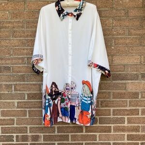 White oversized graphic Blouse, 2x